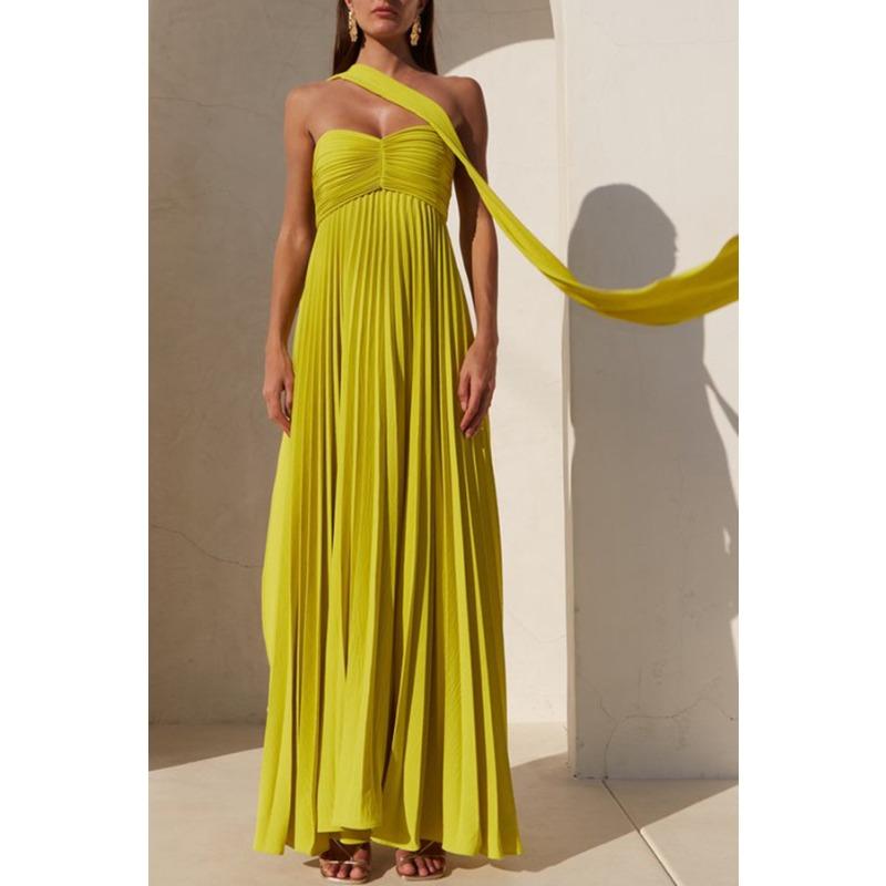 Women's Solid Color Tube Top Pleated Dress Sleeveless Fashion New Women