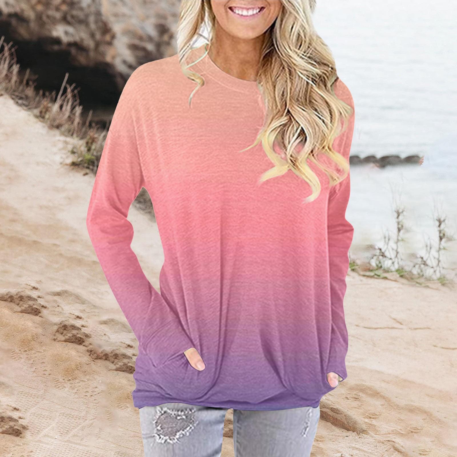 

Women s Fashion Casual Round Neck Printed Long Sleeve Pocket T-Shirt Top XL кавун червоний колір