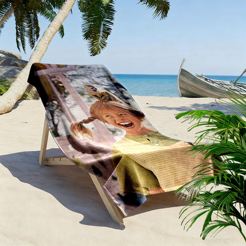Pippi Longstocking Print Beach Towel, Large Soft Quick Dry Towel for Beach Camping Swimming