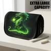 1pc Flip-Top Pencil Case, Mythical Dragon Green Large Capacity Thickened Oxford Pencil Bag Double-Layer Zipper Pencil Pouch, Aesthetic Back To School 