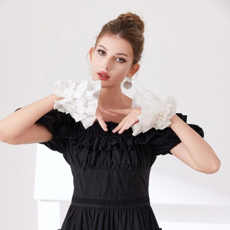 White Detachable Puff Sleeves with Stretch Openings for Off Shoulder Dress Styling and Photo Ready Wear