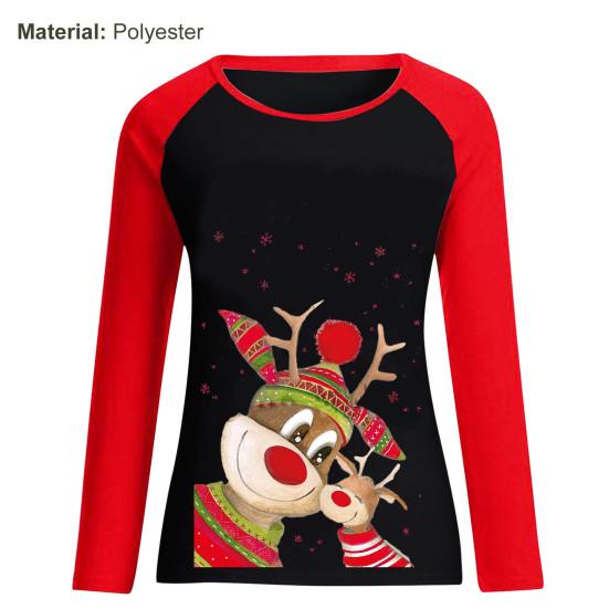 Chemisier femme noël cerf couleur bloc automne dessin animé cerf manches longues