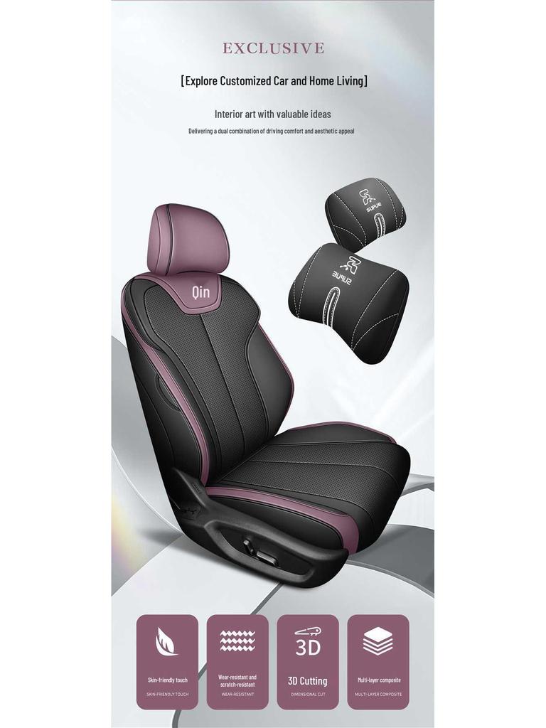 Oddychające, zakrywające całe siedzenie pokrowce na foteliki samochodowe do BYD Qin L, odpowiednie na wszystkie pory roku. Poduszka Qin L D-MI.