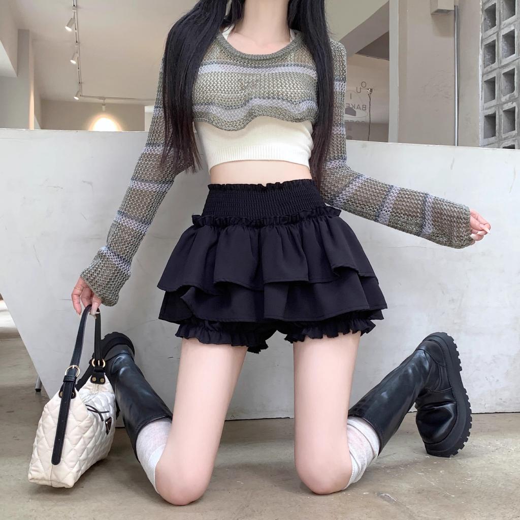 Women's High Waist A Line Skirt Shorts Tiered Ruffle Layered Mini Skirt Pants