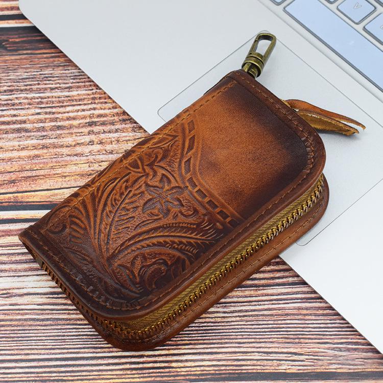 

Embossed Leather Remote Car Key Case with Smart Driver s License Slot