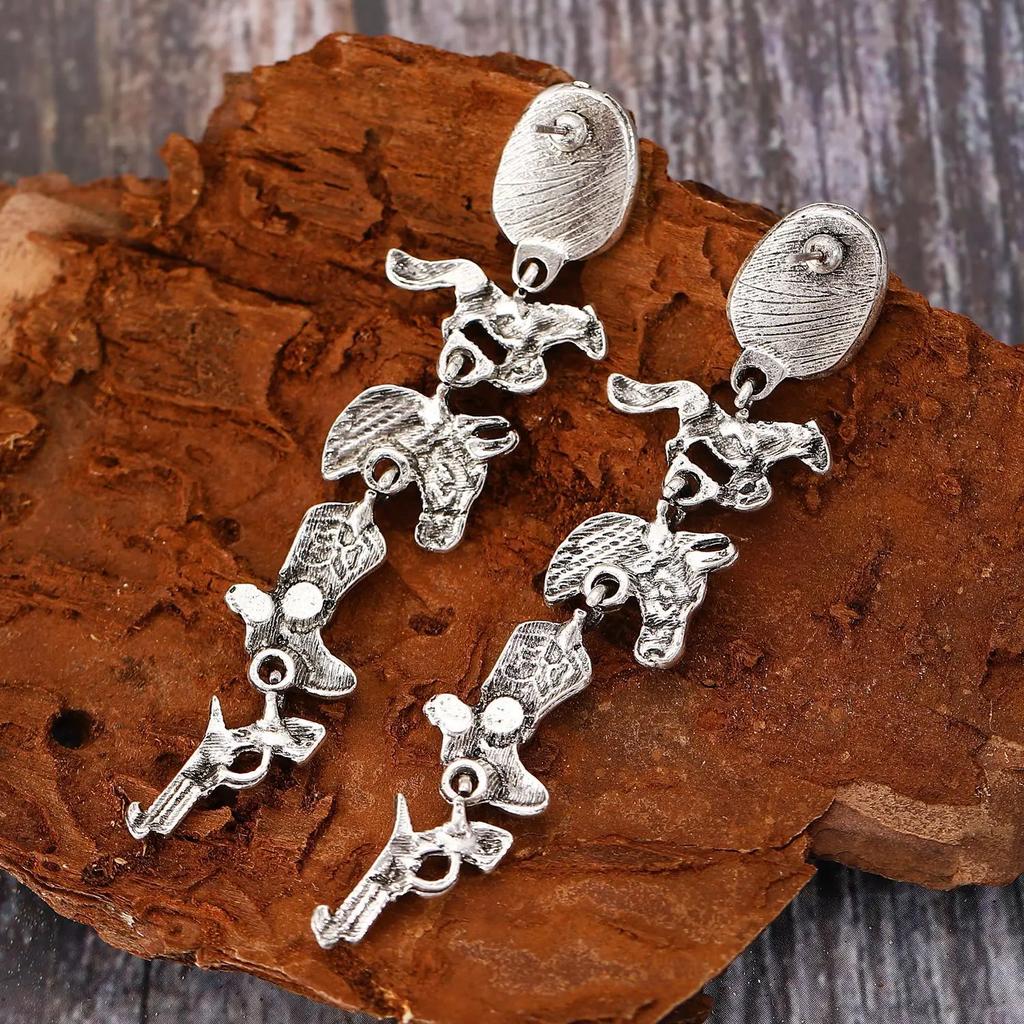 Vintage Bohemia Turquoise Cowboy Hat Boots Horse Earrings for Women Trendy Exaggerate Earring Party Wedding Jewelry Gift