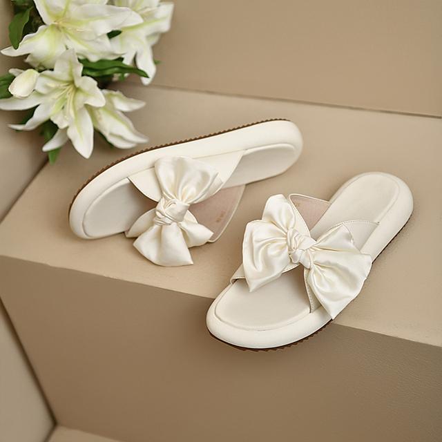 

Женские кожаные тапочки с узлом-бабочкой, уличные пляжные сандалии на плоской подошве, новая летняя повседневная удобная обувь, нескользящие женские шлепанцы на платформе 39 бежевый