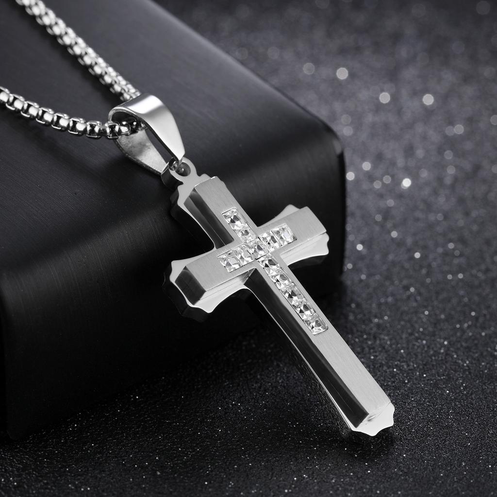 Vintage Necklace Men's Stainless Steel Personalized Fashion Cross Pendant Trendy Versatile Titanium Jewelry