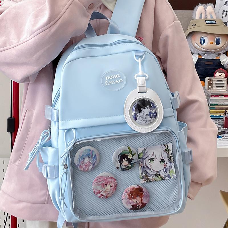Schoolbag Double shoulder transparent pain bag Student 2nd to 6th grade Junior high school large capacity schoolbag Millet bar storage pain layer 