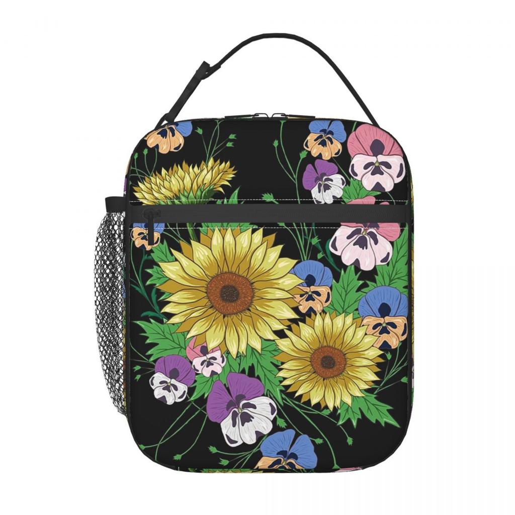 Vintage Sunflower Flowers Insulated Lunch Bag for Women Office Cooler Thermal Food Box Tote Portable Lunch Boxes Container