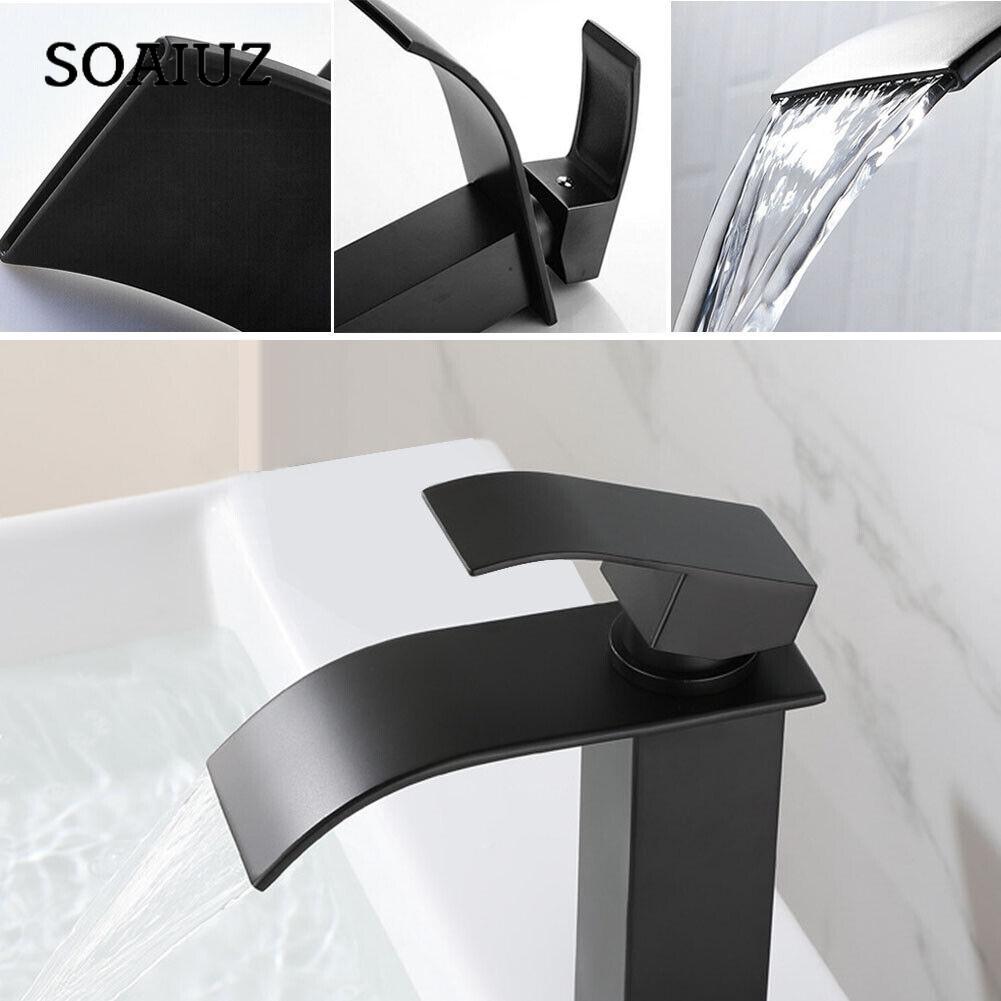 Bathroom Basin Faucet Waterfall Deck Mounted Cold and Hot Water Mixer Tap