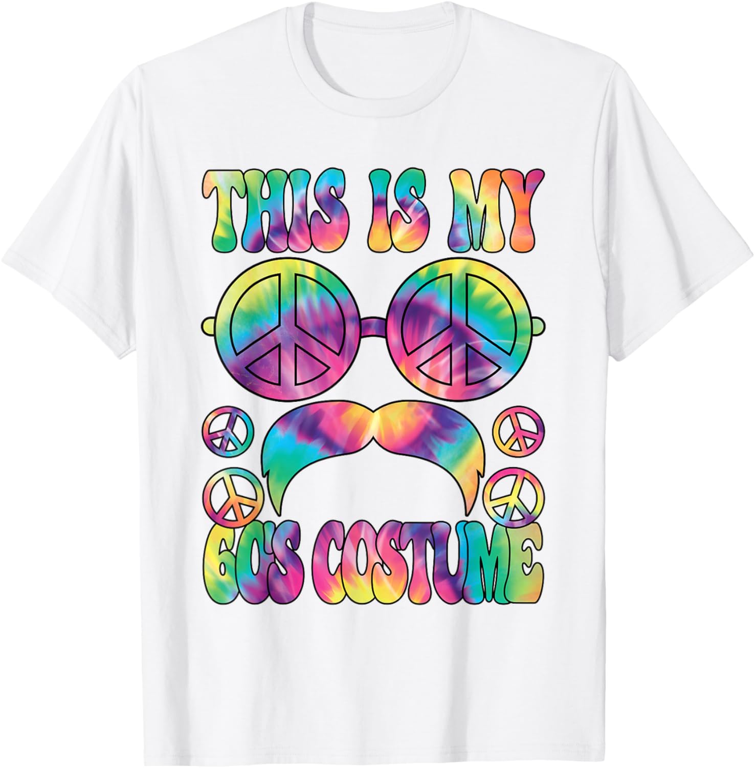 Костюм Хиппи 60-х Тай-дай Знак Мира Усы Графическая Футболка Повседневная Хлопковая Футболка с Коротким Рукавом S