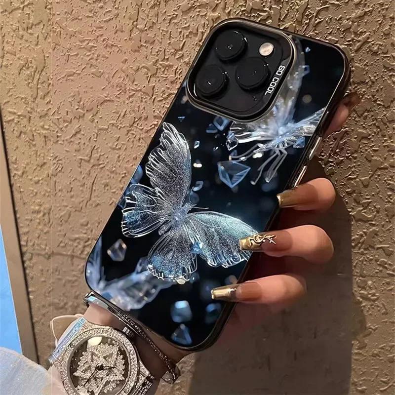 Aesthetic Butterfly Water Wave Shockproof Phone Case for IPhone 11 12 13 14 15 16 Pro Max XR XS X 7 8 Plus SE2 Matte Hard Cover