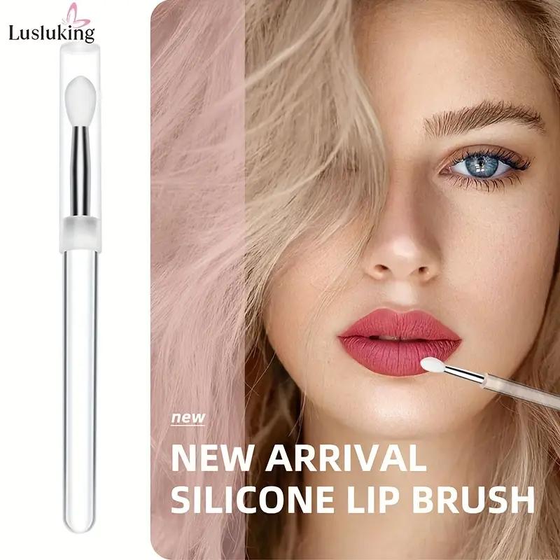 1PCS Portable Multifunctional Silicone Lip Brush with Cover Dustproof Lip Glaze Brush Lipstick Brush Lipstick Brush Eyeshadow Brush