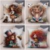 Double Print Cute Cartoon Explosive Hairstyle Cushion Cover Pillowcase Decor for Sofa Home  Super Soft Plush Pillow Case