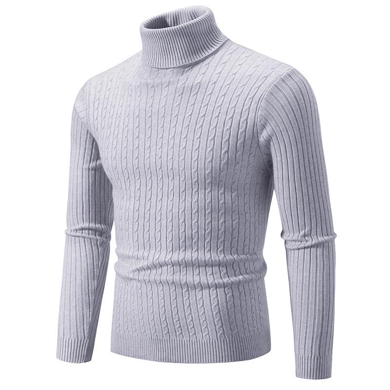 Men's Autumn/Winter 2025 High Neck Solid Color Cable Knit Sweater Pullover
