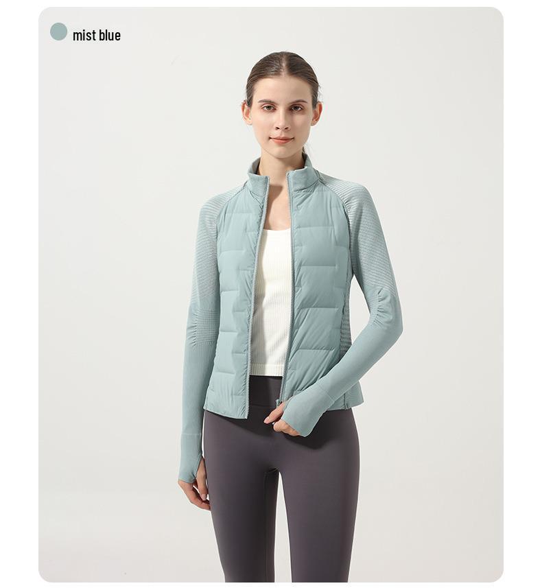 Leichte nahtlose Damen-Laufjacke aus weißer Gänsedaune