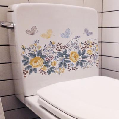Autocollant de toilette fleur papillon, amovible, auto-adhésif imperméable en PVC, décoration murale de salle de bains, décalcomanie de décoration artistique, fournitures de maison
