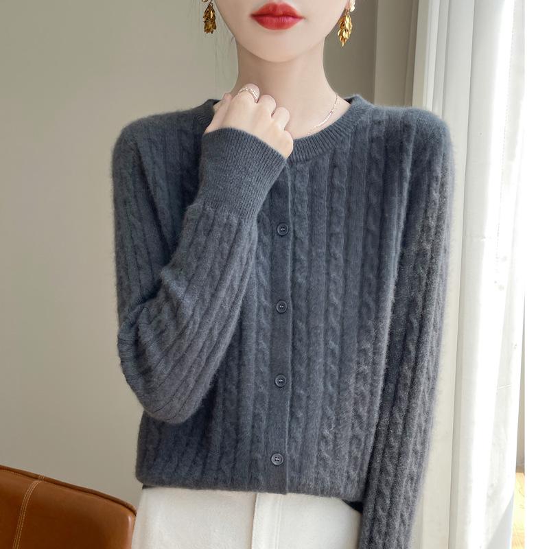 Женский вязаный кардиган с круглым вырезом Andy Cashmere, осенняя коллекция 2025 - Корейский стиль M