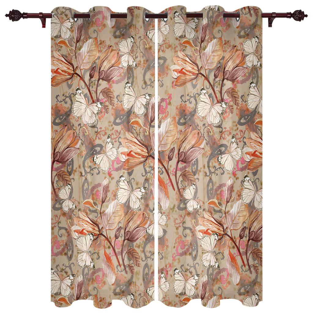 Starožitný květinový list motýl Okenní závěs Obývací pokoj Luxusní záclonový závěs do ložnice Domácí kuchyně Závěs
