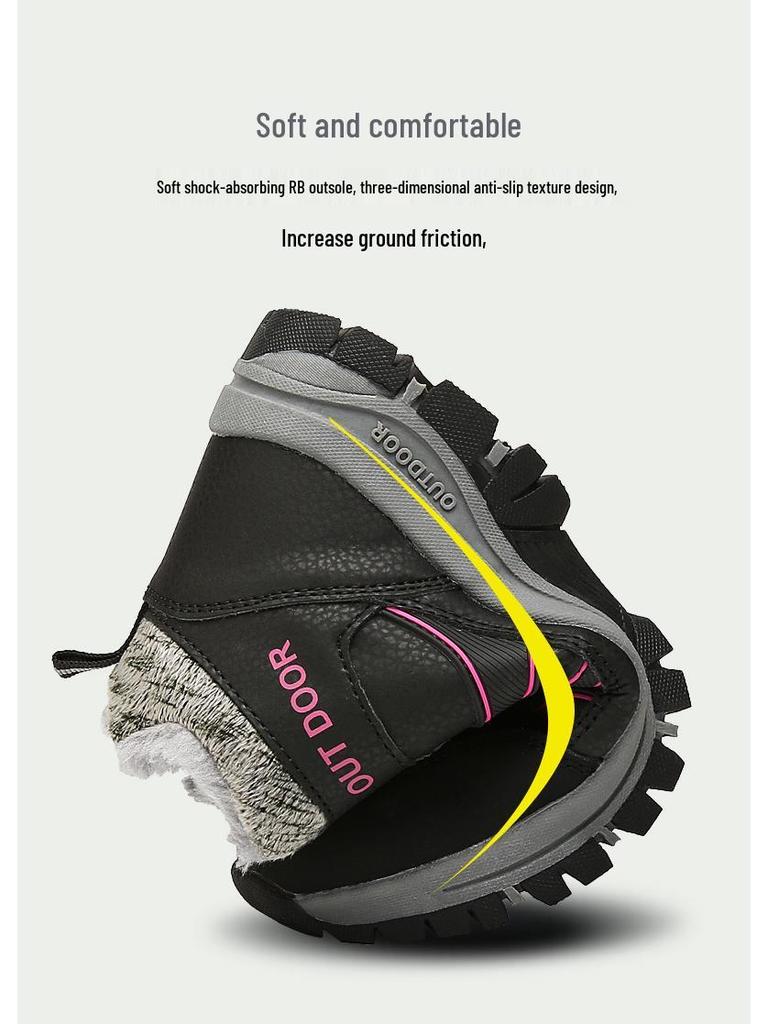 Warm Plush-Lined Winter Cotton Shoes: Casual Sporty Snow Boots for Outdoor Hiking, Ideal for Middle-Aged & Elderly, Available In Large Sizes