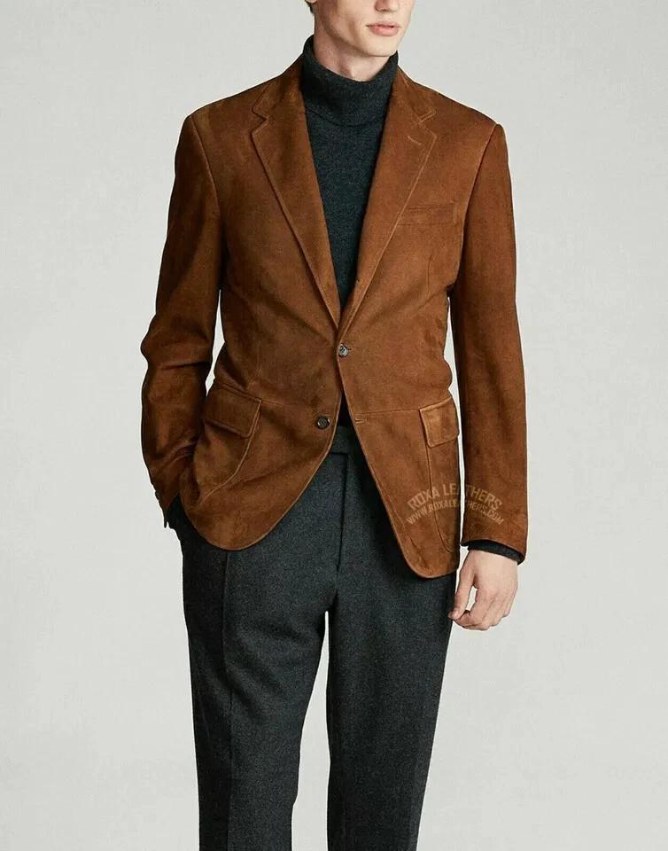 New Men Casual Formal Stylish Brown Genuine Soft Suede Leather Blazer Designer