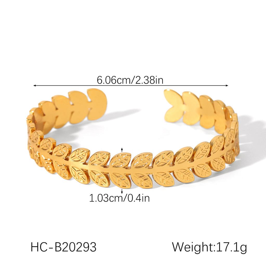 Leaf Bangle for Women, Light Luxury High-end Adjustable Open Bangle, Titanium Steel Bracelet