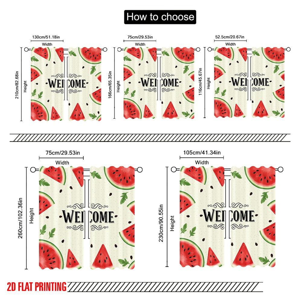 2pcs 2D Flat Printing Party Curtains Welcome Watermelon Summer Party 100% Polyester Fabric Without Electricity Holiday