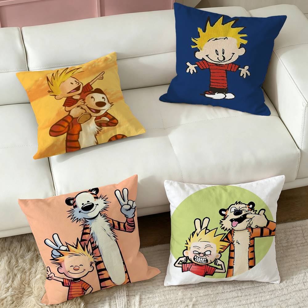 Cute Calvin And Hobbes-ss Square Double-Sided printed Pillow Case Bedroom Bedside Pillow Sofa Cushion Cover