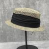 French Retro Salted Seaweed Hollow Woven Small Brim Flat Top Top Hat For Men And Women Summer Fashion Travel Short Brim Straw Hat