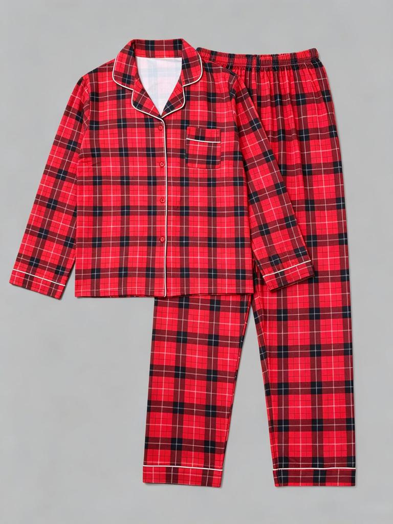 Women's Red Plaid Pajama Set - European & American Style, Long Sleeve, Autumn/Winter 2026 Christmas Edition.