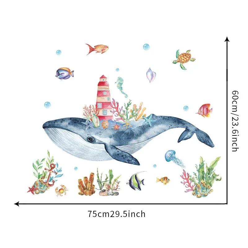 Undersea Whale Wall Stickers for Children Rooms Decor Cartoon Lighthouse PVC Decals Home Decoration Art Murals One Piece