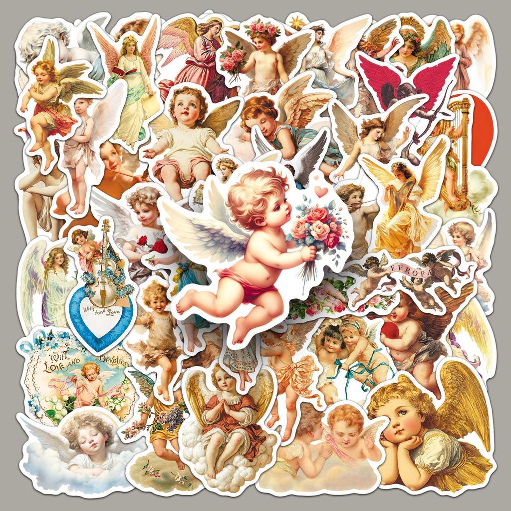 Angel's Rhyme: Retro Western Mythology Stickers - 50 Sheets Sacred Doodles and Milk Tea Cup Designs