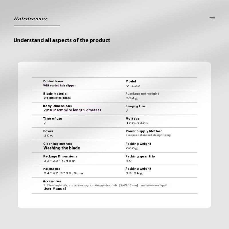 Mașină de tuns profesională pentru bărbați, de mare putere, cu fir, pentru păr gras, salon, mașină electrică de tuns cu piepteni limitatori de mai multe dimensiuni și lame reglabile