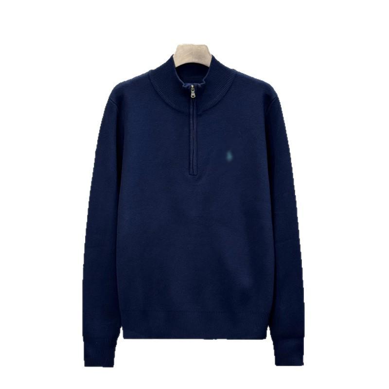 Men's Winter Half-High Collar Zipper Sweater with Embroidered Logo