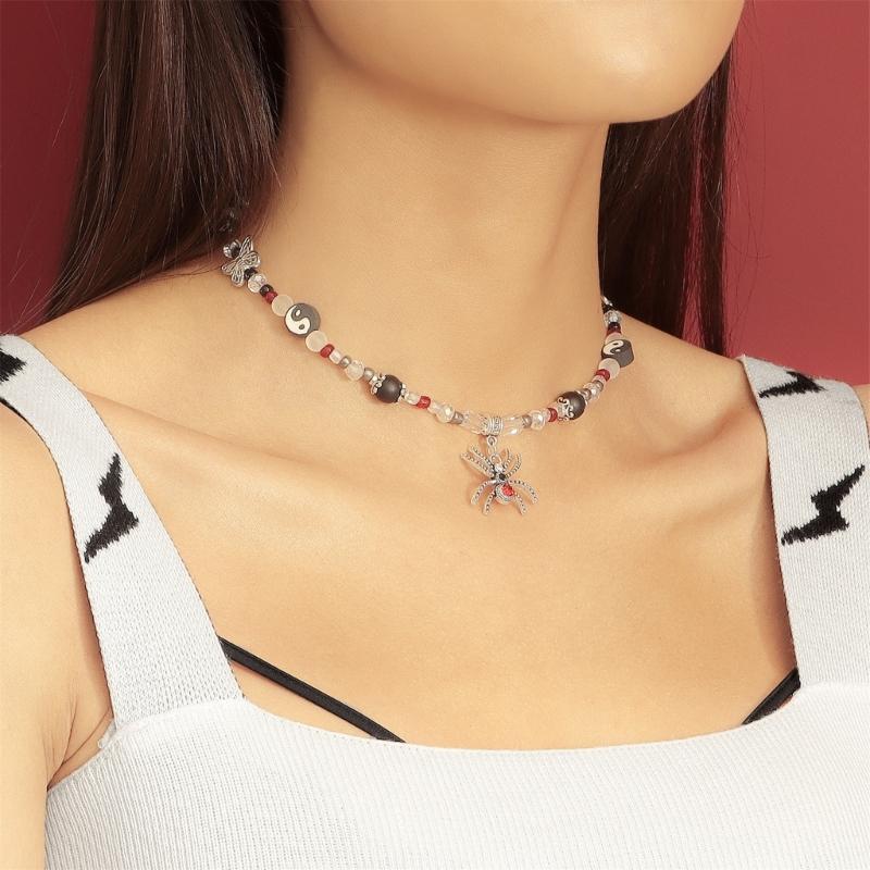 Diamonds Spiders Exaggerated Clavicle Chain Female Temperament Handmade Beaded All-matched Crystal Stone Necklace