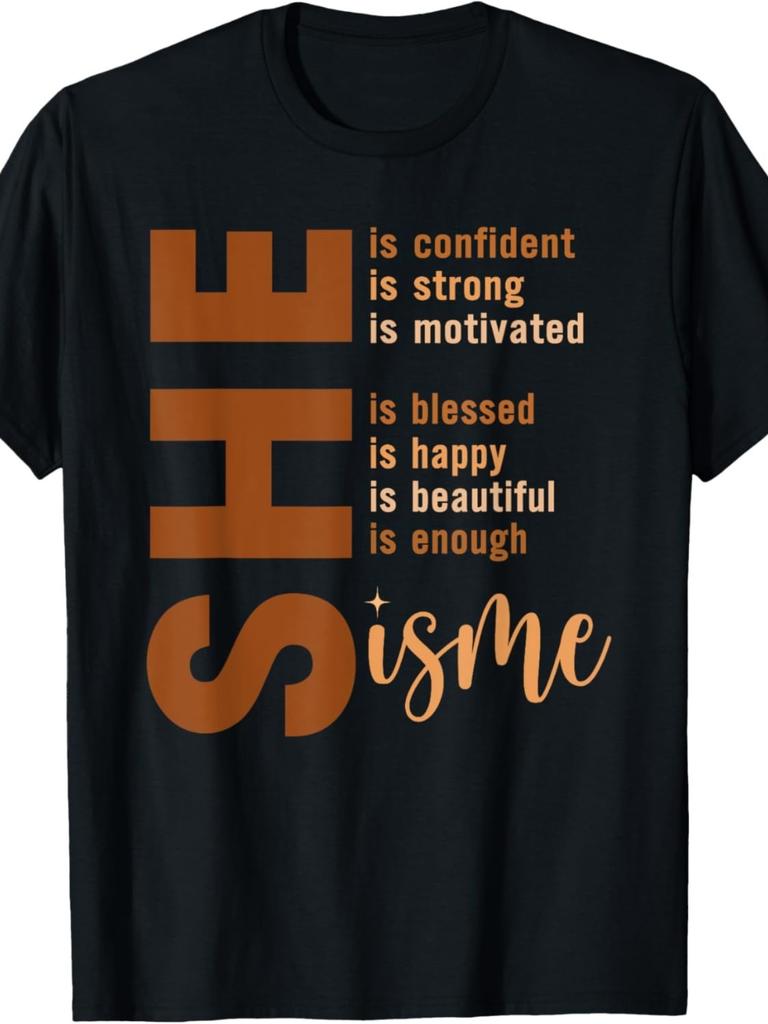 Women's & Girls' She Is Me Strong Educated Blessed Black History T-Shirt - African Female Lettering