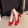 2025 Summer Patent Leather Women Sandals Fashion Square Toe Dress Street Style High Heel Shoes Zapatos De Mujer