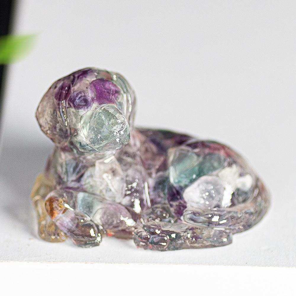 Resin Filled Natural Crystal Dog Figurine With Warm Heart Pet Decor For Gift Giving