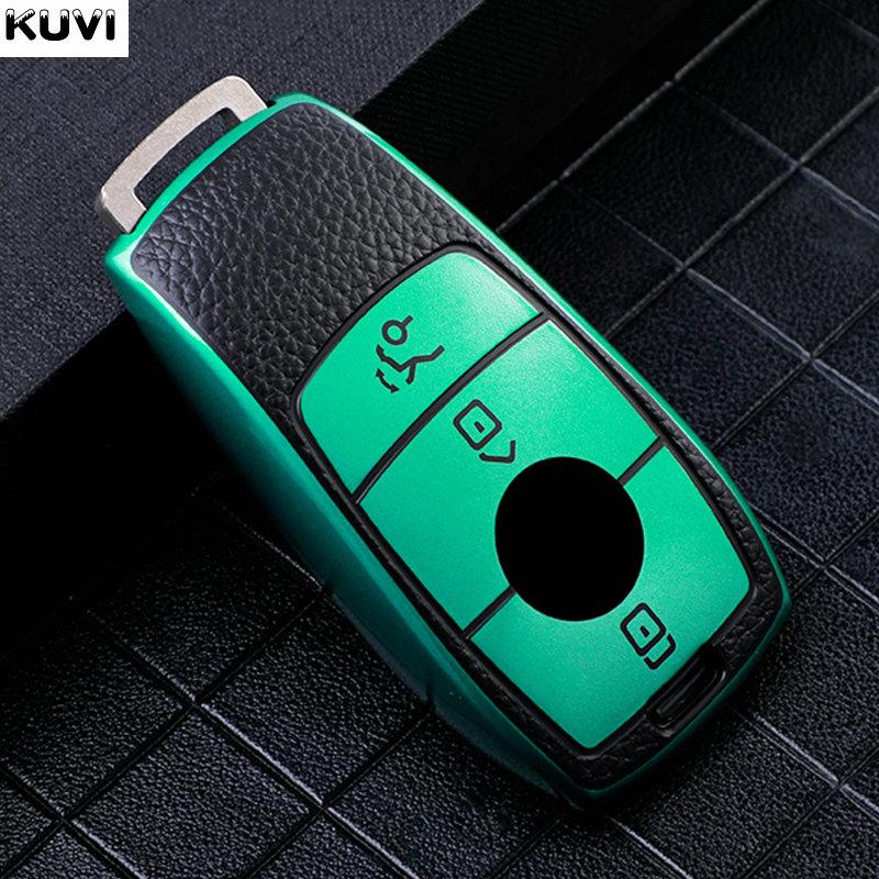 

Leather TPU Car Remote Key Case Cover Shell for Mercedes Benz A C E S G Class GLC CLE CLA GLB GLS W177 W205 W213 W222 X167 AMG зелений