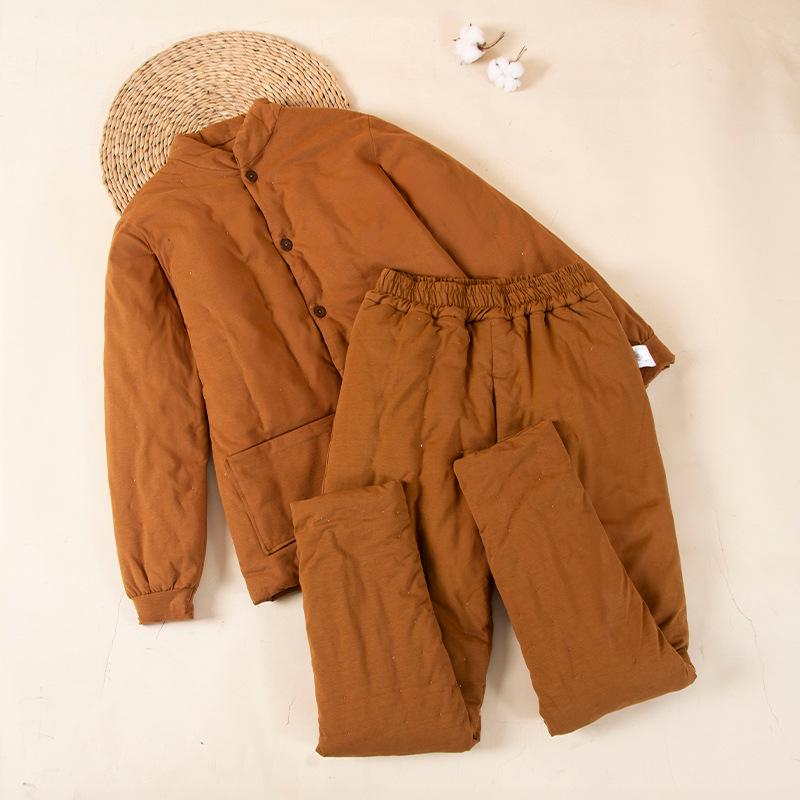 Men's Hand-stitched Pure Cotton Warm Jacket and Pants Home Set