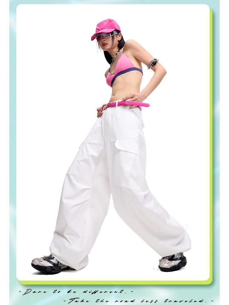 Tuogu Women's Slimming Paratrooper Wide-Leg Pants - Spring/Summer Style, Casual Loose Fit, Floor-Length.