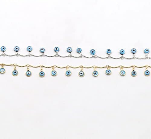 CXYWBD Turkish Evil Eye Tassel Anklet Gold Silver Two Layer Adjustable Foot Chain for Women Girls