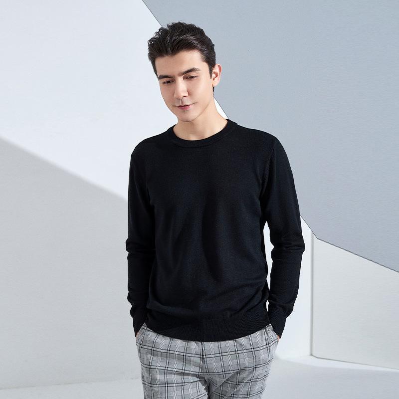 Autumn and Winter Men's Round Neck Loose Thickened Pullover Knit Sweater Solid Color Long-sleeved Short Section of Business Bottoming Warm Sweater