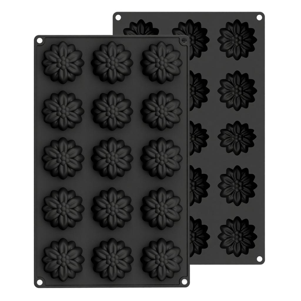 Silicone Baking Mold 15 Cavities Floral Design French Mousse Cake Chocolate Cookie Mold Flexible Non-Stick Silicone Baking Tray for Pastry