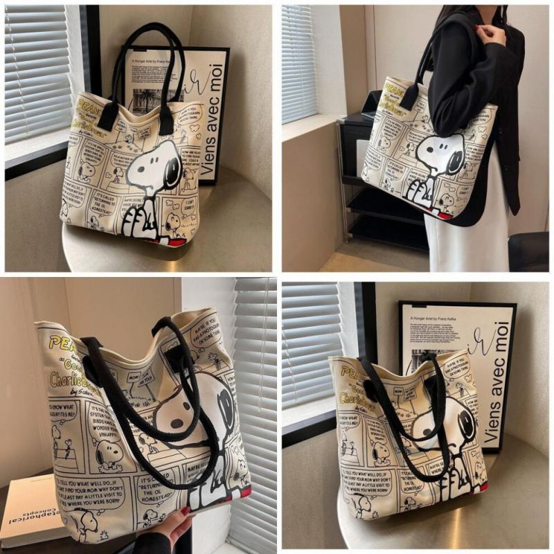 Sac à bandoulière en toile à motif Snoopy pour filles à la mode, compartiments internes multiples, sac à bandoulière décontracté pour tous les jours, sac de rangement grande capacité