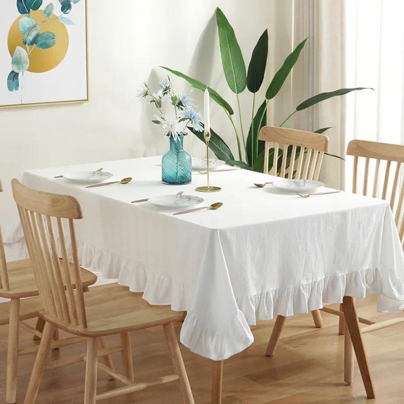 French Tablecloth Ruffled 100% Cotton Fabric Tablecloths Rustic Table Cover for Home Holiday Christmas Manteles Mesa Rectangular