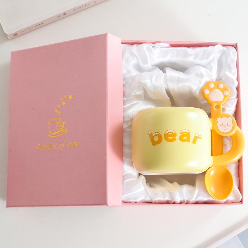 Milk fufu cute cartoon ceramic mug with spoon girls office coffee milk breakfast drinking cup