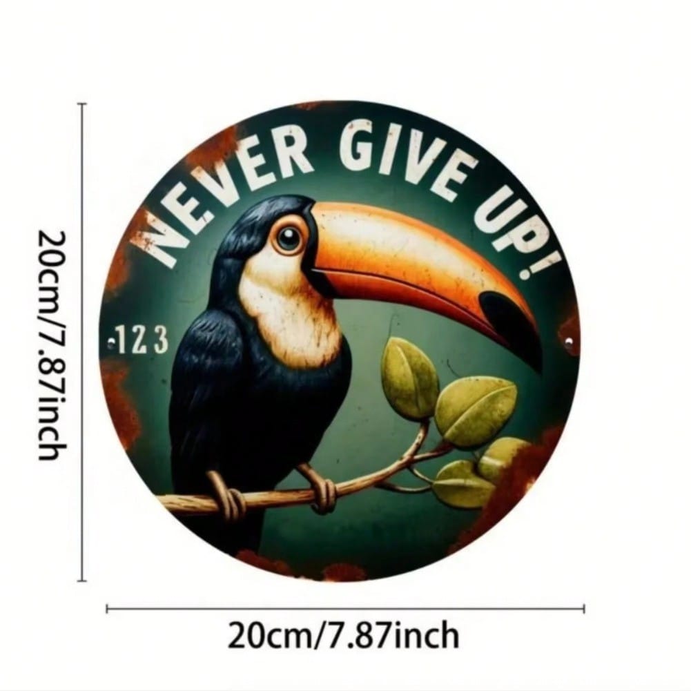Vintage Round Metal Wall Art Sign with Bird Motivational Quote Home Decor