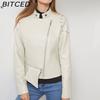BITCED Studded Fashion Stand Collar Leather Jacket for Women - Solid Colour Spring/Autumn Outerwear - Studded Leather Jacket